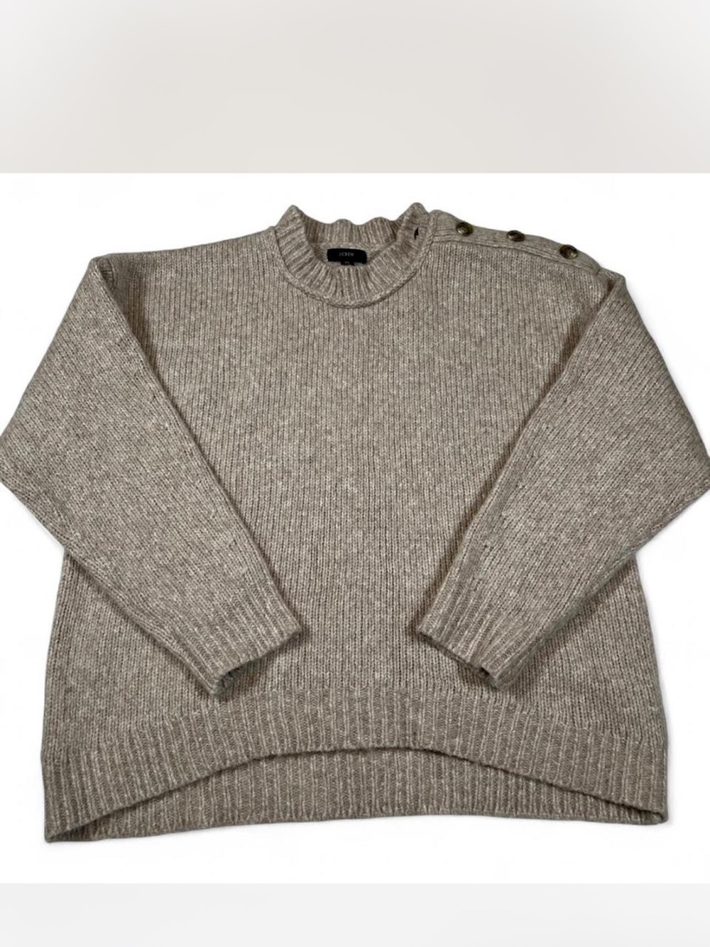J Crew Sweater Womenโs Szโ XL Button Shoulder Knit Pullover Wool Blend
